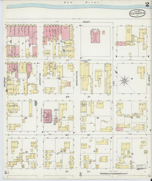 Sanborn Fire Insurance Map from Alexandria, Rapides Parish, Louisiana (1896), Sheet #0002 - Historic Sanborn Fire Insurance Map Print, vintage old map wall art, antique decor, genealogy gift, Louisiana Louisiana map