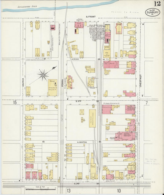Sanborn Fire Insurance Map from Sunbury, Northumberland County, Pennsylvania (1907), Sheet #0012 - Historic Sanborn Fire Insurance Map Print, vintage old map wall art, antique decor, genealogy gift, Pennsylvania Pennsylvania map
