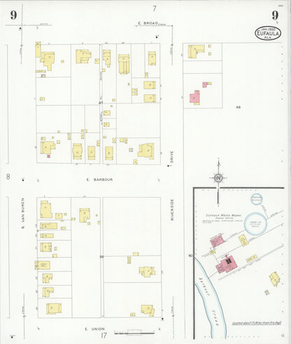 Sanborn Fire Insurance Map from Eufaula, Barbour County, Alabama (1930), Sheet #0009 - Complete Map Set gallery image, historic Sanborn map, vintage wall art, Alabama Alabama