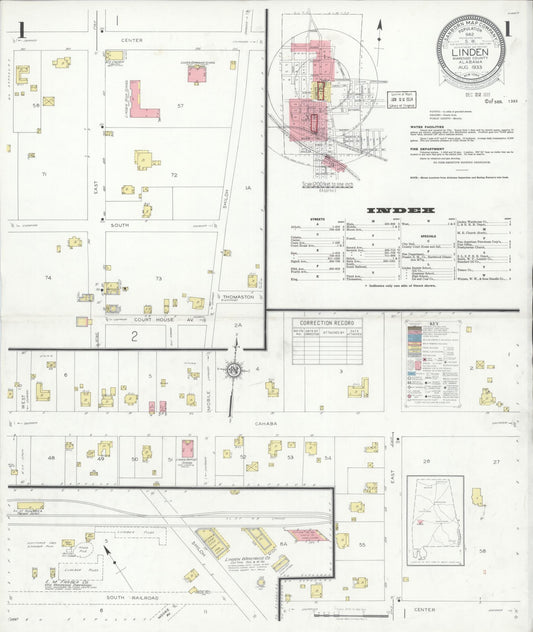 Sanborn Fire Insurance Map from Linden, Marengo County, Alabama (1933), Sheet #0001 - Historic Sanborn Fire Insurance Map Print, vintage old map wall art, antique decor, genealogy gift, Alabama Alabama map
