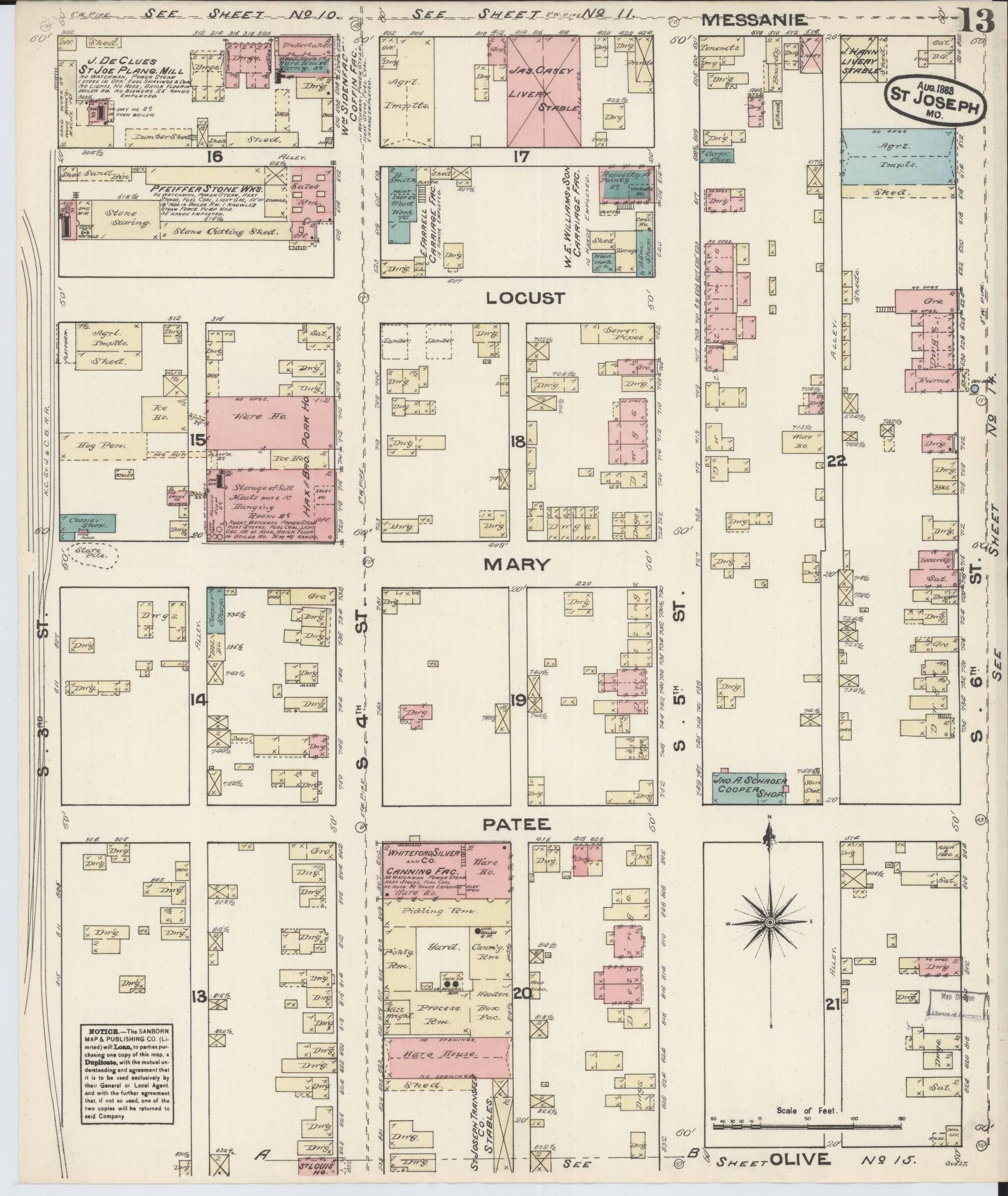 Sanborn Fire Insurance Map from Saint Joseph, Buchanan County, Missouri (1883), Sheet #0013 - Complete Map Set gallery image, historic Sanborn map, vintage wall art, Missouri Missouri