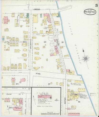 Sanborn Fire Insurance Map from Bridgeton, Cumberland County, New Jersey (1891), Sheet #0003 - Complete Map Set gallery image, historic Sanborn map, vintage wall art, New Jersey New Jersey