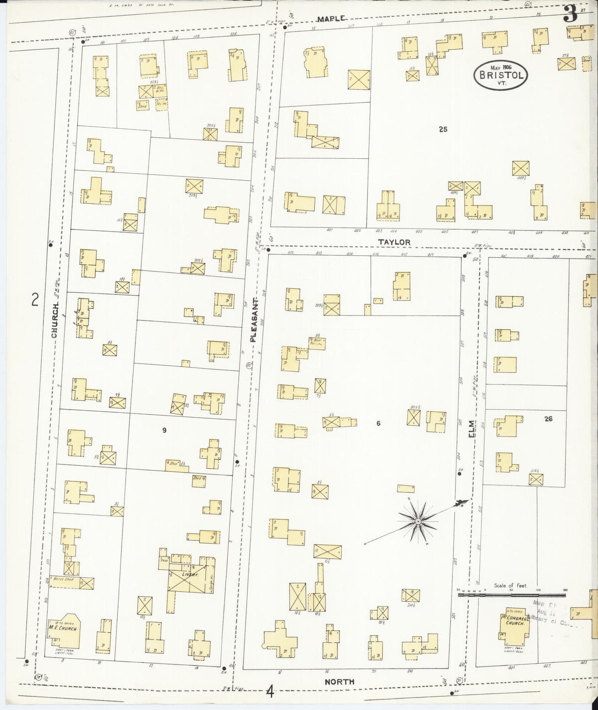 Sanborn Fire Insurance Map from Bristol, Addison County, Vermont (1906), Sheet #0003 - Historic Sanborn Fire Insurance Map Print, vintage old map wall art, antique decor, genealogy gift, Vermont Vermont map