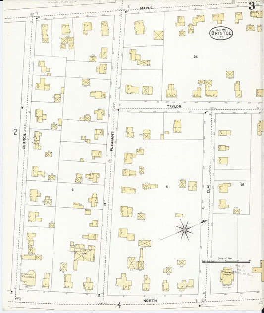 Sanborn Fire Insurance Map from Bristol, Addison County, Vermont (1906), Sheet #0003 - Historic Sanborn Fire Insurance Map Print, vintage old map wall art, antique decor, genealogy gift, Vermont Vermont map