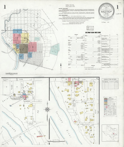 Sanborn Fire Insurance Map from Bastrop, Bastrop County, Texas (1934), Sheet #0001 - Historic Sanborn Fire Insurance Map Print, vintage old map wall art, antique decor, genealogy gift, Texas Texas map