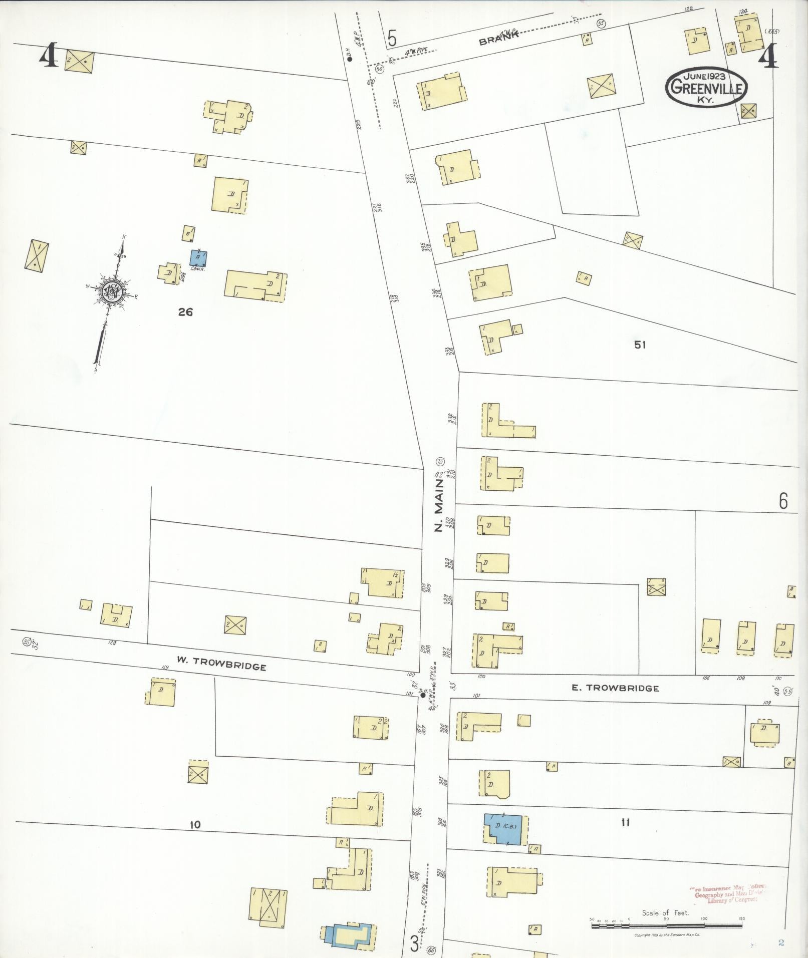 Sanborn Fire Insurance Map from Greenville, Muhlenberg County, Kentucky (1923), Sheet #0004 - Historic Sanborn Fire Insurance Map Print, vintage old map wall art, antique decor, genealogy gift, Kentucky Kentucky map