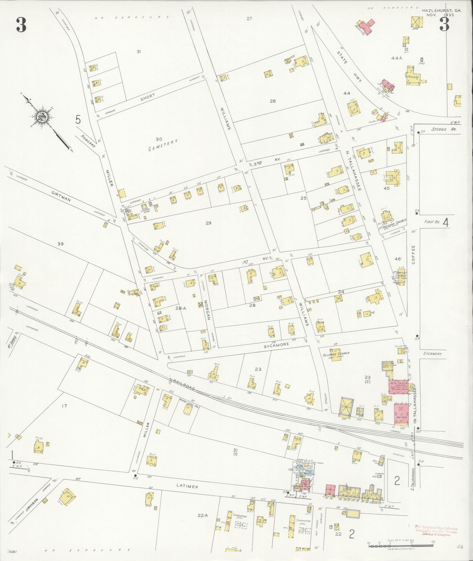 Sanborn Fire Insurance Map from Hazlehurst, Jeff Davis County, Georgia (1935), Sheet #0003 - Historic Sanborn Fire Insurance Map Print, vintage old map wall art, antique decor, genealogy gift, Georgia Georgia map