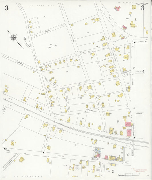 Sanborn Fire Insurance Map from Hazlehurst, Jeff Davis County, Georgia (1935), Sheet #0003 - Historic Sanborn Fire Insurance Map Print, vintage old map wall art, antique decor, genealogy gift, Georgia Georgia map