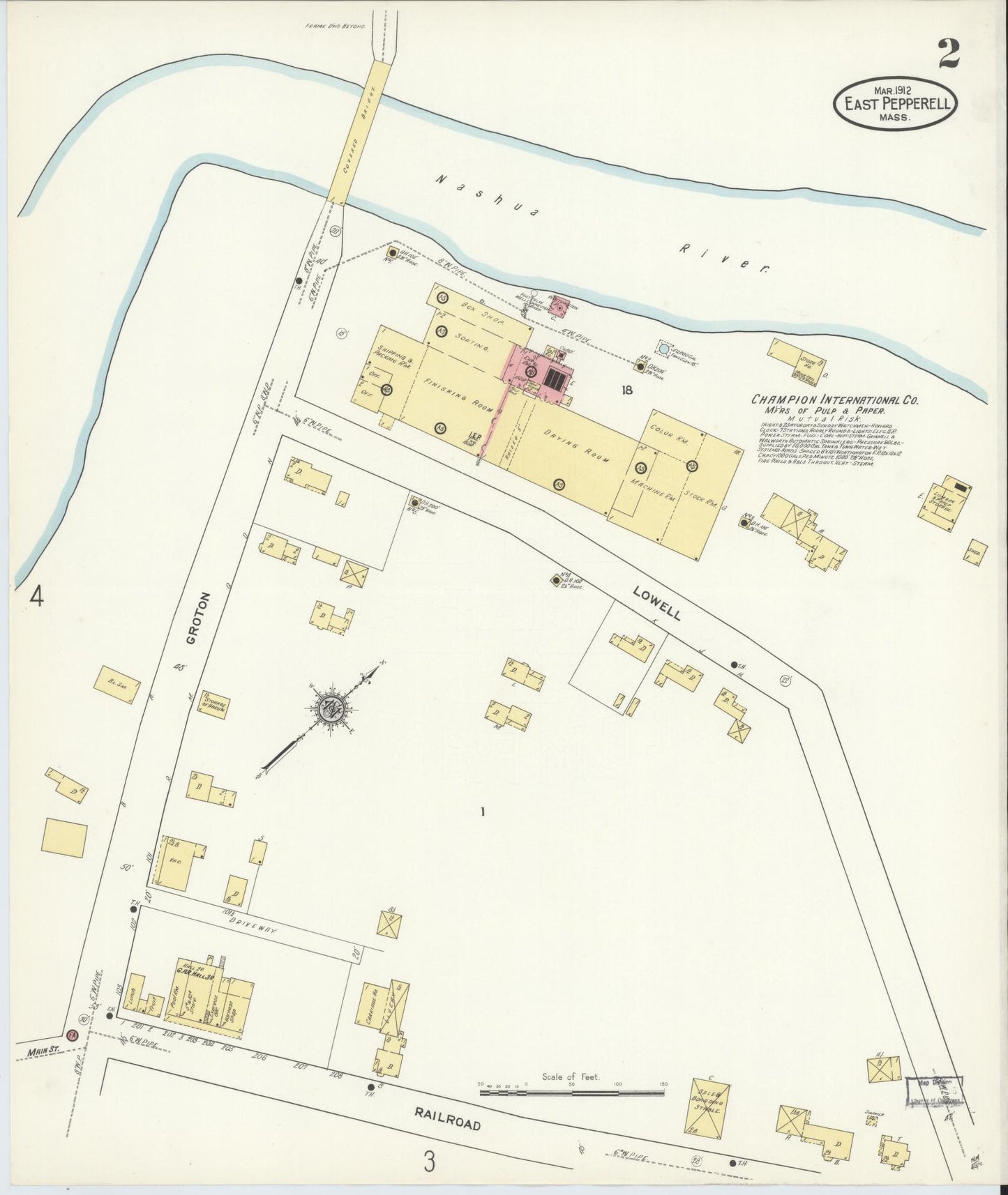 Sanborn Fire Insurance Map from East Pepperell, Middlesex County, Massachusetts (1912), Sheet #0002 - Historic Sanborn Fire Insurance Map Print, vintage old map wall art, antique decor, genealogy gift, Massachusetts Massachusetts map