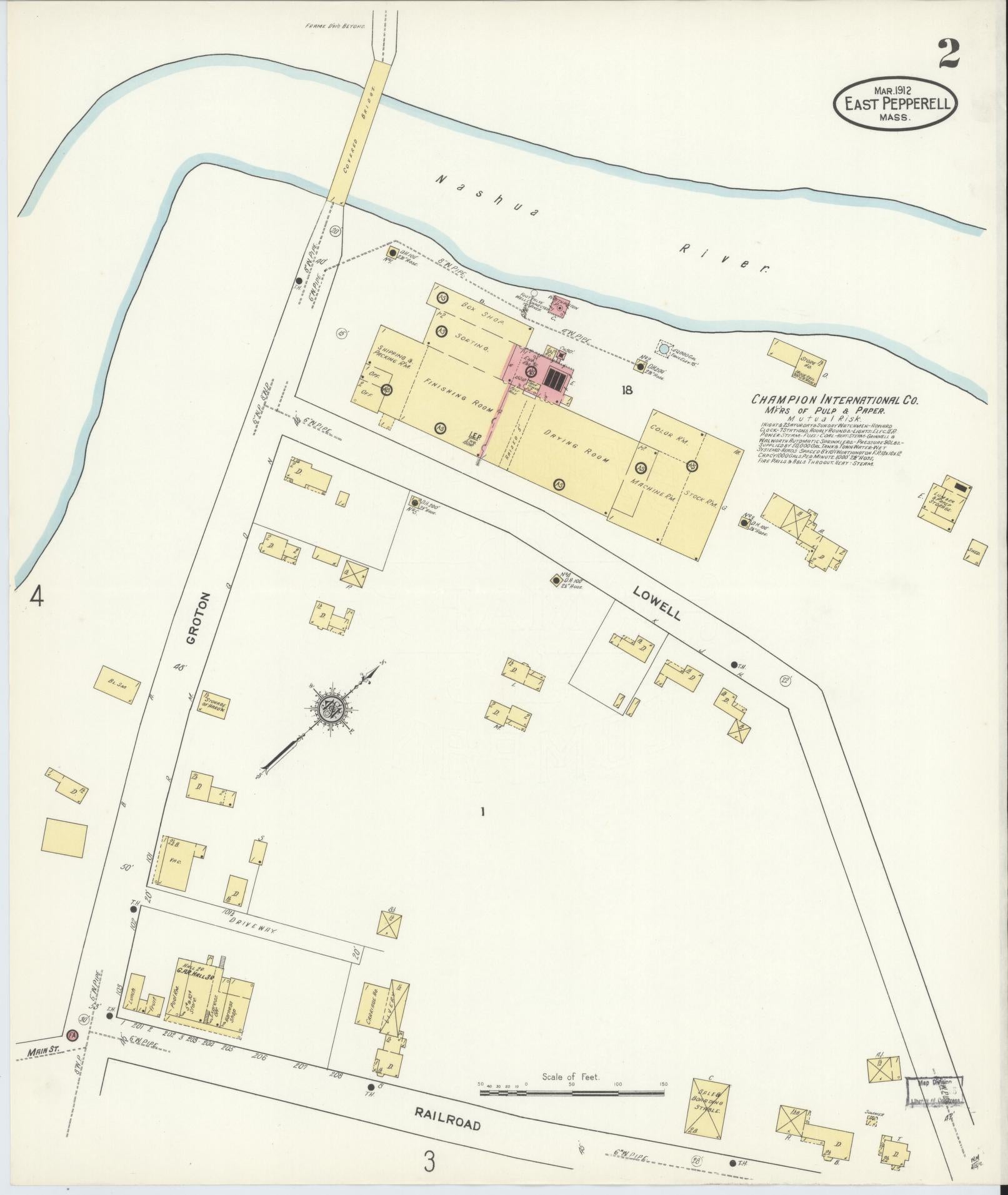 Sanborn Fire Insurance Map from East Pepperell, Middlesex County, Massachusetts (1912), Sheet #0002 - Historic Sanborn Fire Insurance Map Print, vintage old map wall art, antique decor, genealogy gift, Massachusetts Massachusetts map
