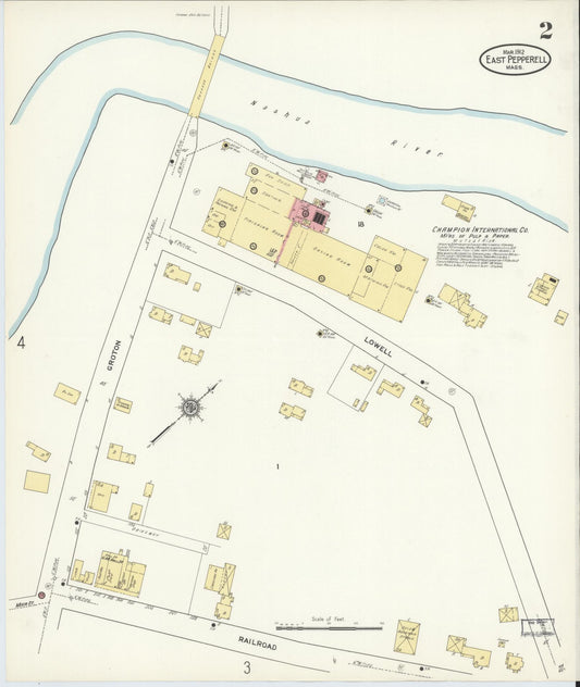 Sanborn Fire Insurance Map from East Pepperell, Middlesex County, Massachusetts (1912), Sheet #0002 - Historic Sanborn Fire Insurance Map Print, vintage old map wall art, antique decor, genealogy gift, Massachusetts Massachusetts map