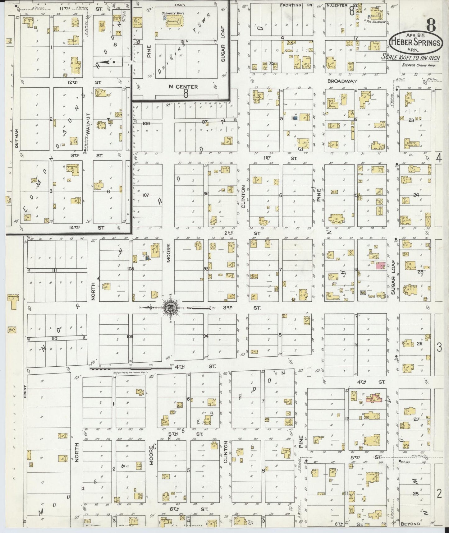 Sanborn Fire Insurance Map from Heber Springs, Cleburne County, Arkansas (1918), Sheet #0008 - Historic Sanborn Fire Insurance Map Print, vintage old map wall art, antique decor, genealogy gift, Arkansas Arkansas map