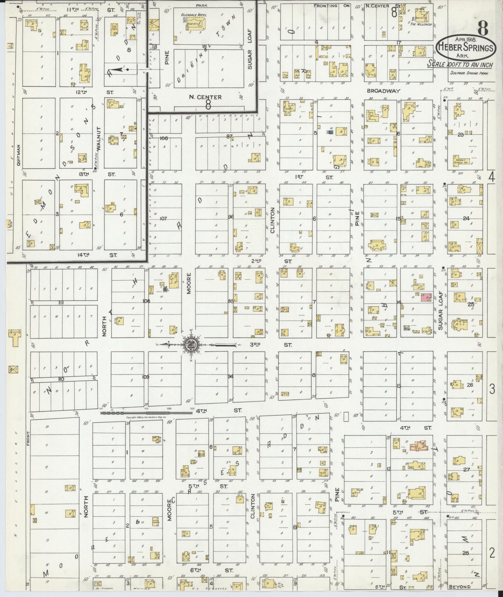 Sanborn Fire Insurance Map from Heber Springs, Cleburne County, Arkansas (1918), Sheet #0008 - Historic Sanborn Fire Insurance Map Print, vintage old map wall art, antique decor, genealogy gift, Arkansas Arkansas map