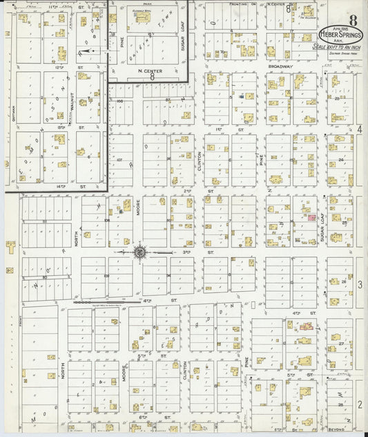 Sanborn Fire Insurance Map from Heber Springs, Cleburne County, Arkansas (1918), Sheet #0008 - Historic Sanborn Fire Insurance Map Print, vintage old map wall art, antique decor, genealogy gift, Arkansas Arkansas map