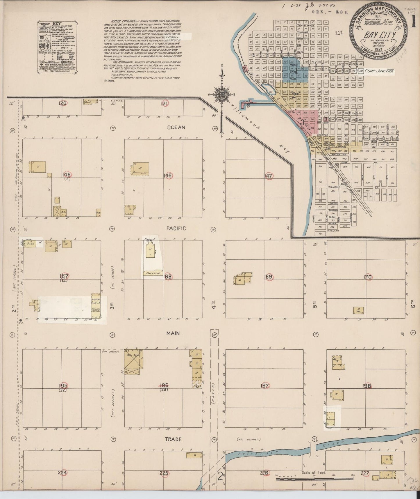 Sanborn Fire Insurance Map from Bay City, Tillamook County, Oregon (1928), Sheet #0001 - Complete Map Set gallery image, historic Sanborn map, vintage wall art, Oregon Oregon
