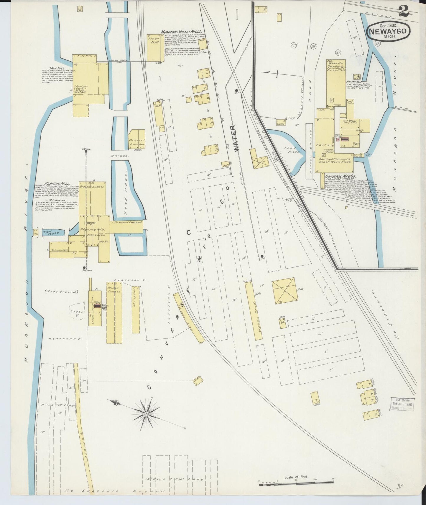 Sanborn Fire Insurance Map from Newaygo, Newaygo County, Michigan (1892), Sheet #0002 - Complete Map Set gallery image, historic Sanborn map, vintage wall art, Michigan Michigan