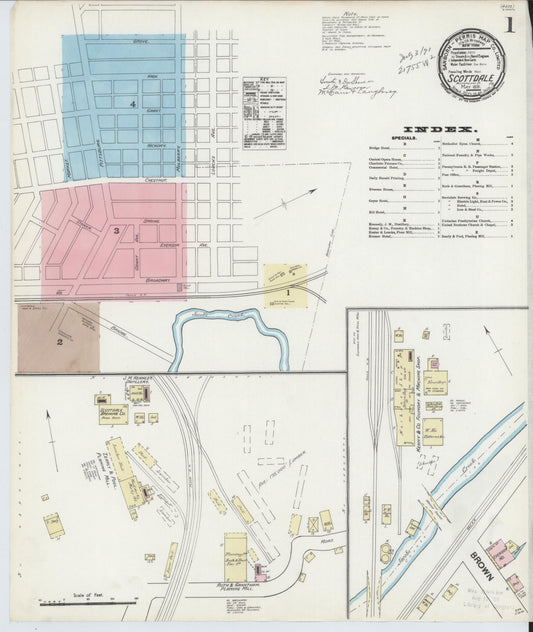 Sanborn Fire Insurance Map from Scottdale, Westmoreland County, Pennsylvania (1891), Sheet #0001 - Historic Sanborn Fire Insurance Map Print, vintage old map wall art, antique decor, genealogy gift, Pennsylvania Pennsylvania map