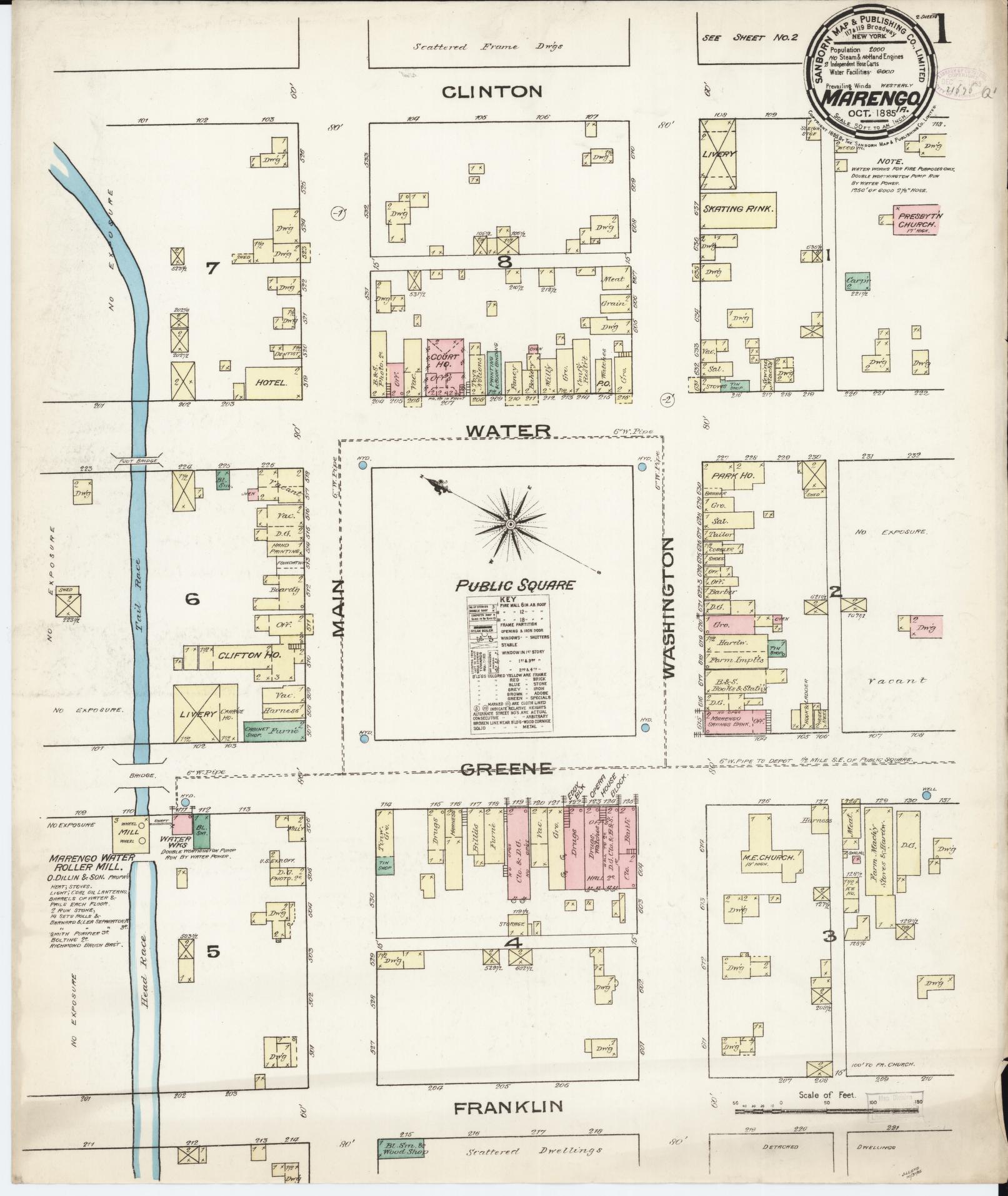 Sanborn Fire Insurance Map from Marengo, Iowa County, Iowa (1885), Sheet #0001 - Historic Sanborn Fire Insurance Map Print