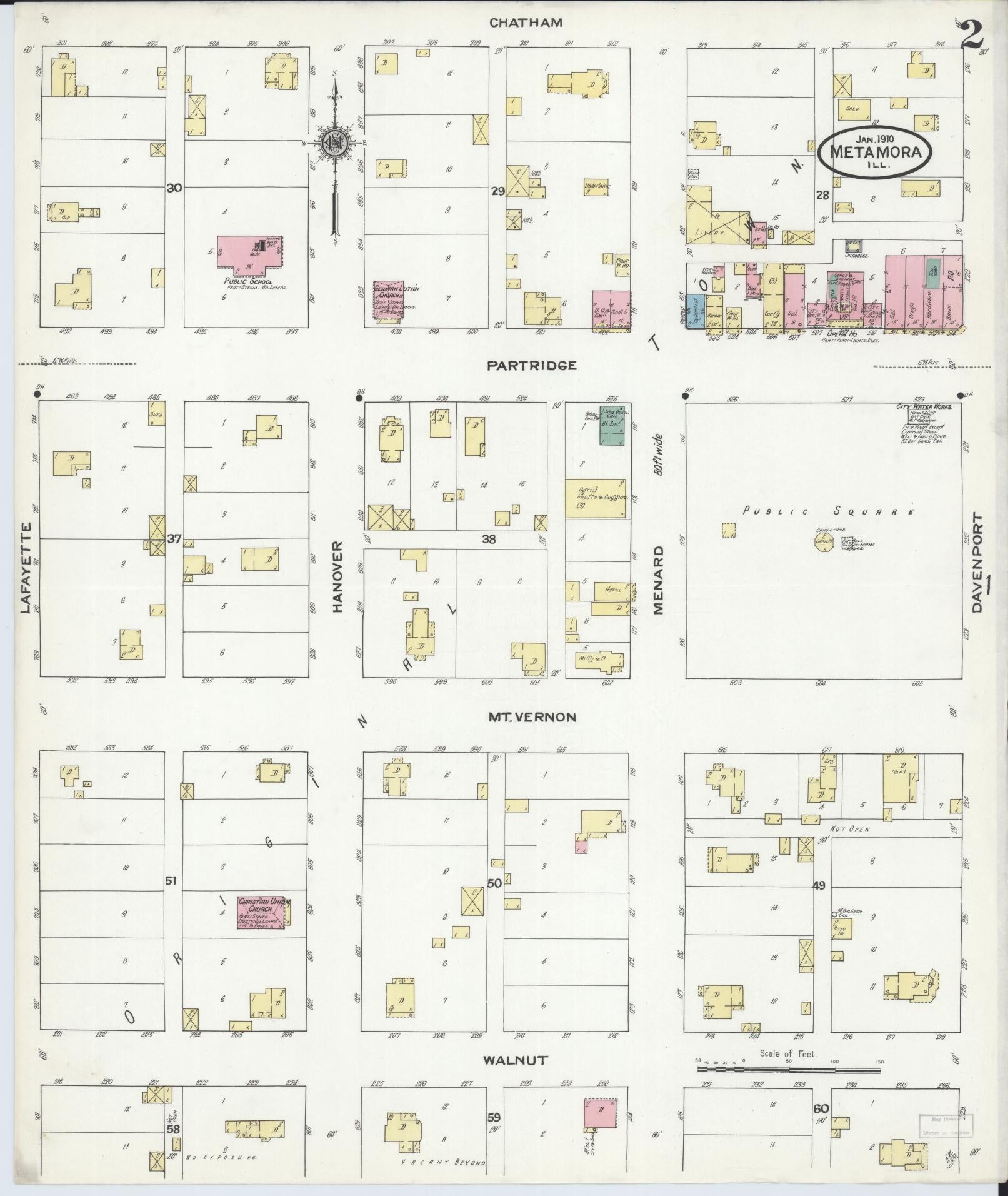 Sanborn Fire Insurance Map from Metamora, Woodford County, Illinois (1910), Sheet #0002 - Complete Map Set gallery image, historic Sanborn map, vintage wall art, Illinois Illinois