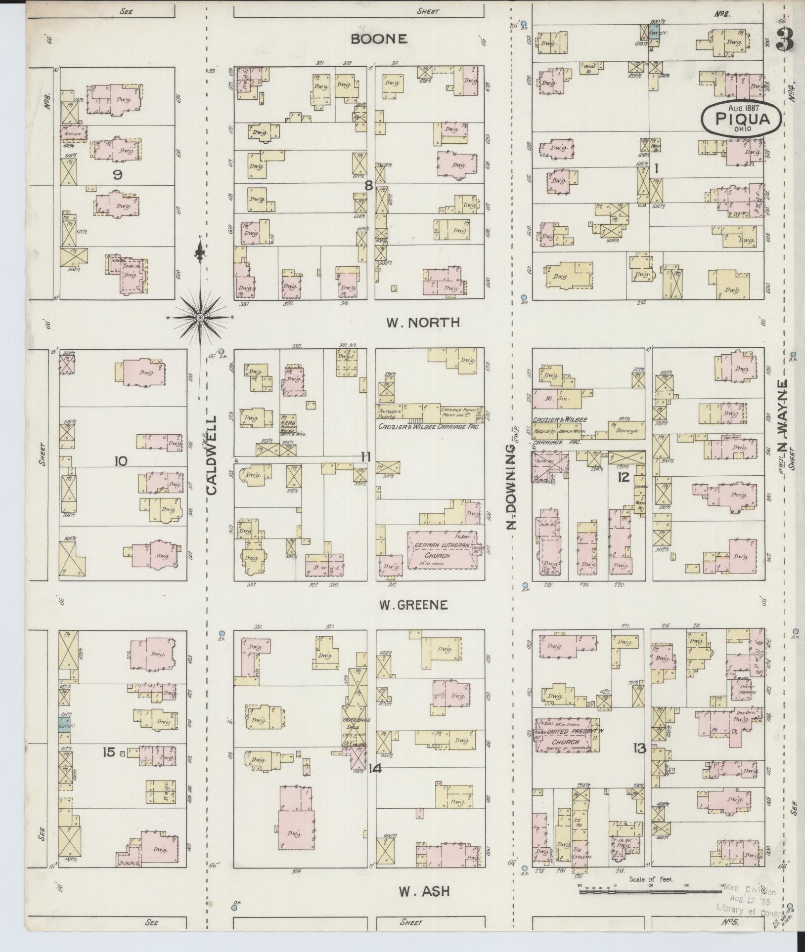 Sanborn Fire Insurance Map from Piqua, Miami County, Ohio (1887), Sheet #0003 - Historic Sanborn Fire Insurance Map Print, vintage old map wall art, antique decor, genealogy gift, Ohio Ohio map