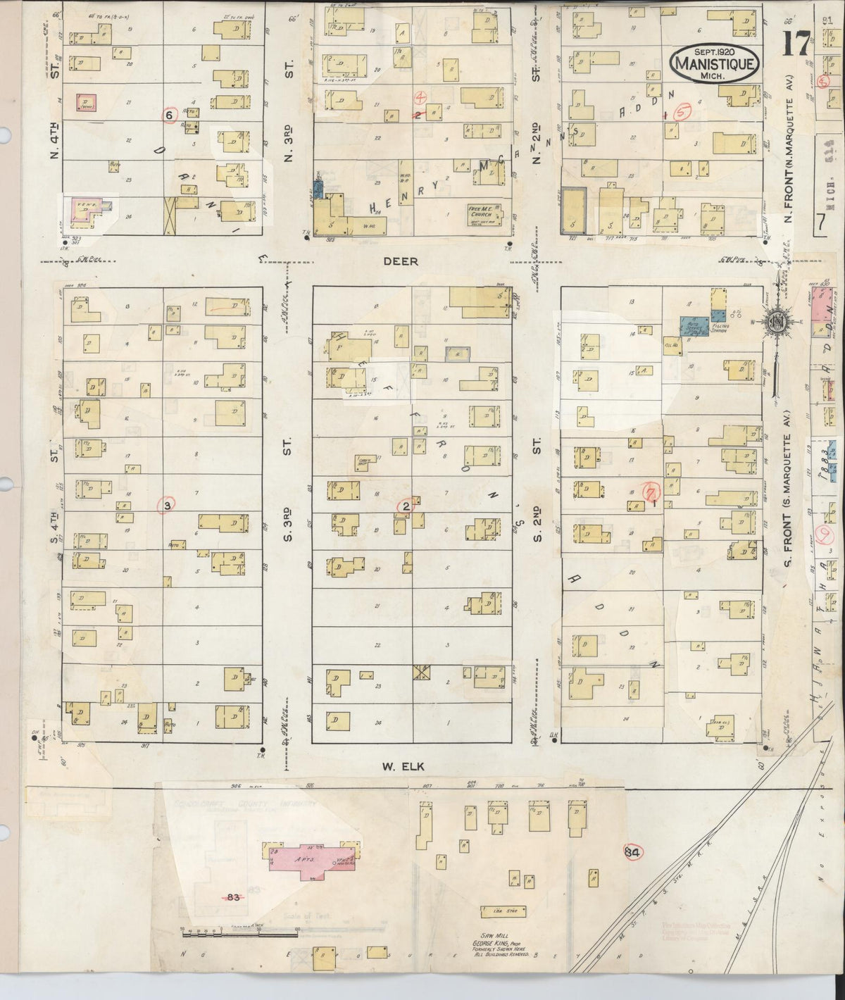 Sanborn Fire Insurance Map from Manistique, Schoolcraft County, Michigan (1950), Sheet #0017 - Historic Sanborn Fire Insurance Map Print, vintage old map wall art, antique decor, genealogy gift, Michigan Michigan map