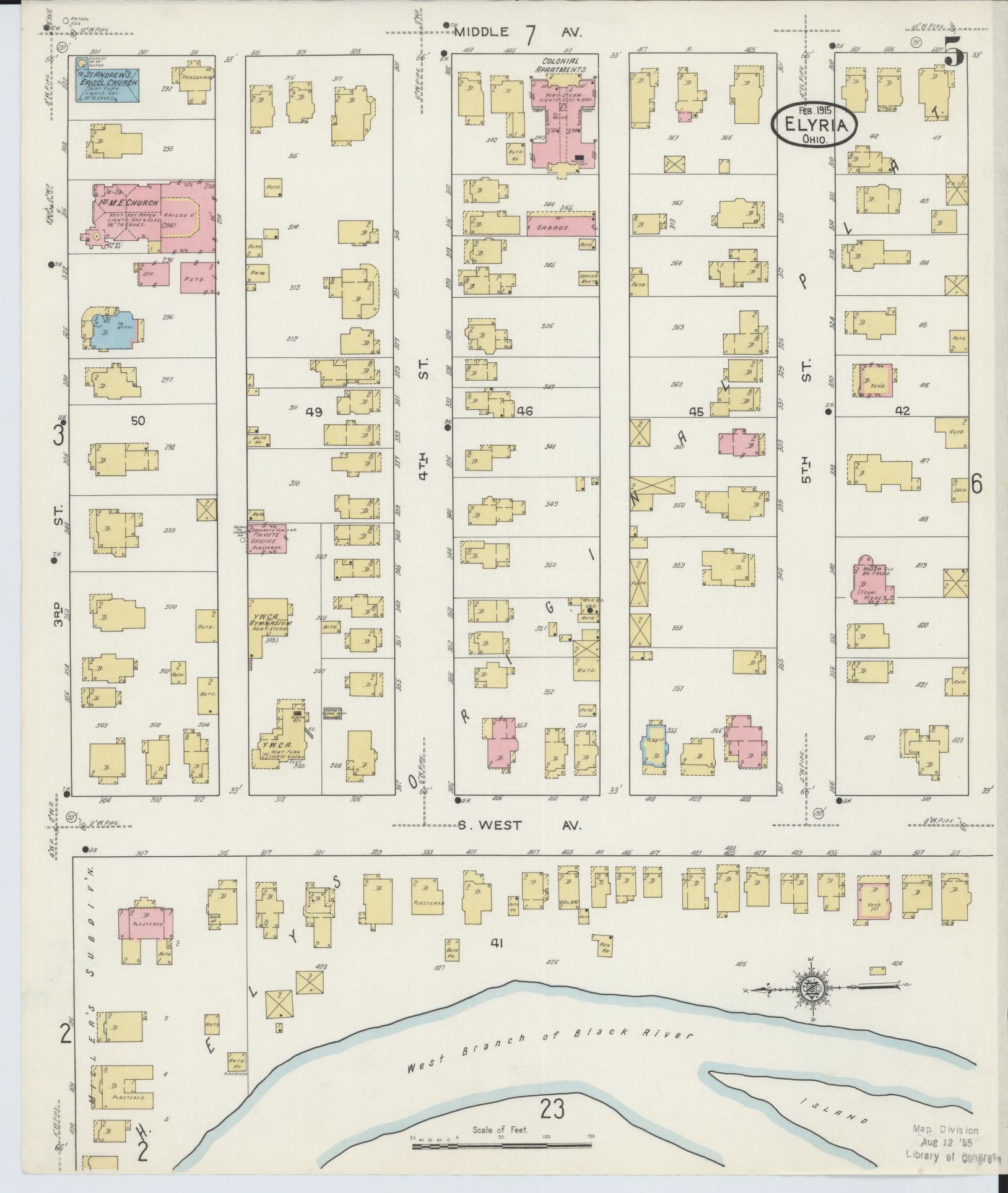 Sanborn Fire Insurance Map from Elyria, Lorain County, Ohio (1915), Sheet #0005 - Historic Sanborn Fire Insurance Map Print, vintage old map wall art, antique decor, genealogy gift, Ohio Ohio map