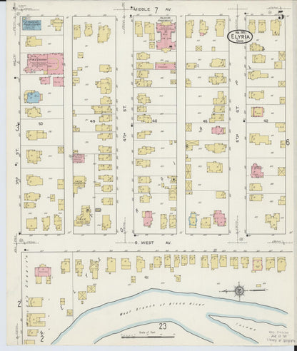 Sanborn Fire Insurance Map from Elyria, Lorain County, Ohio (1915), Sheet #0005 - Historic Sanborn Fire Insurance Map Print, vintage old map wall art, antique decor, genealogy gift, Ohio Ohio map