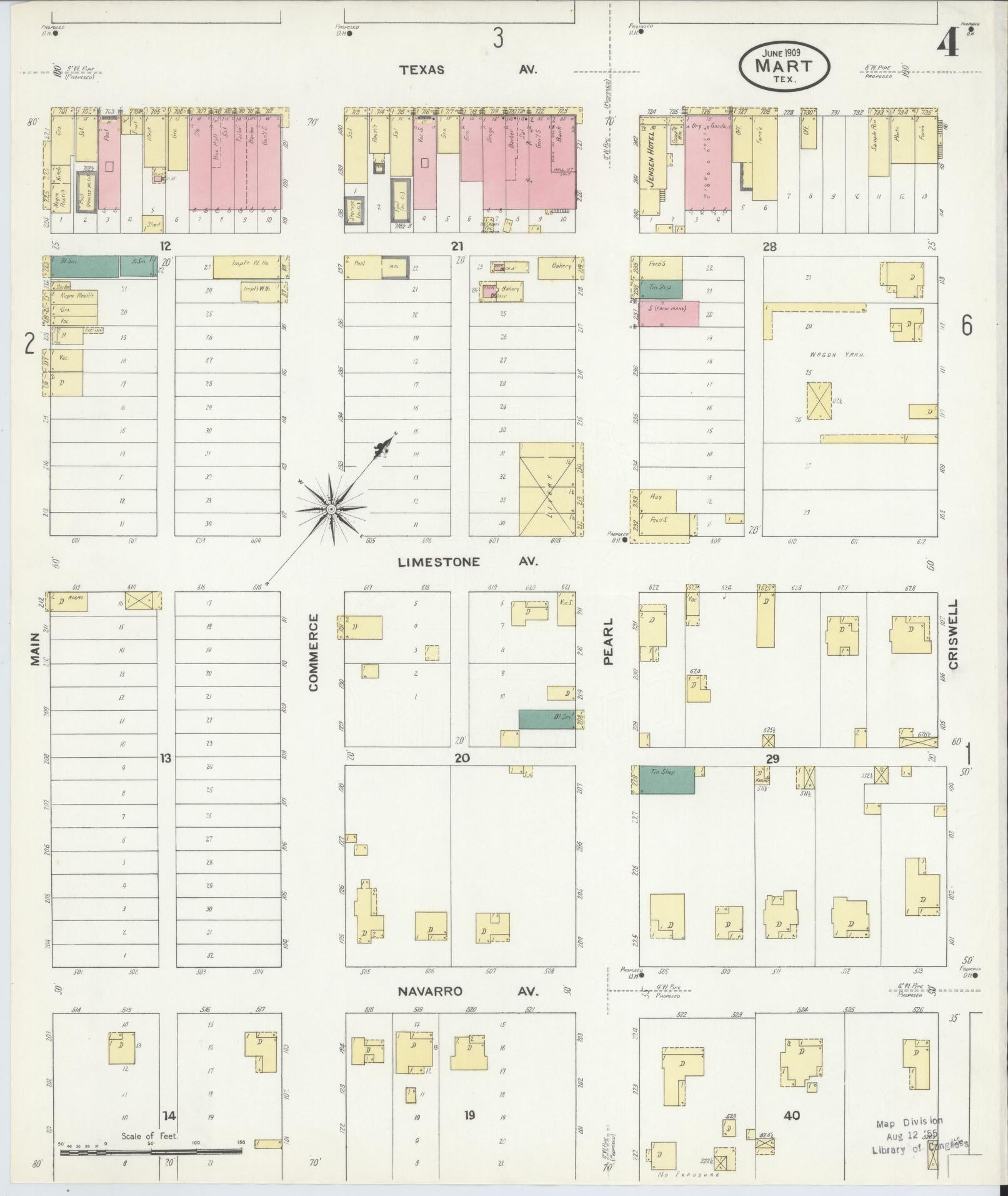 Sanborn Fire Insurance Map from Mart, McLennan County, Texas (1909), Sheet #0004 - Historic Sanborn Fire Insurance Map Print, vintage old map wall art, antique decor, genealogy gift, Texas Texas map