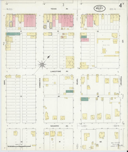Sanborn Fire Insurance Map from Mart, McLennan County, Texas (1909), Sheet #0004 - Historic Sanborn Fire Insurance Map Print, vintage old map wall art, antique decor, genealogy gift, Texas Texas map