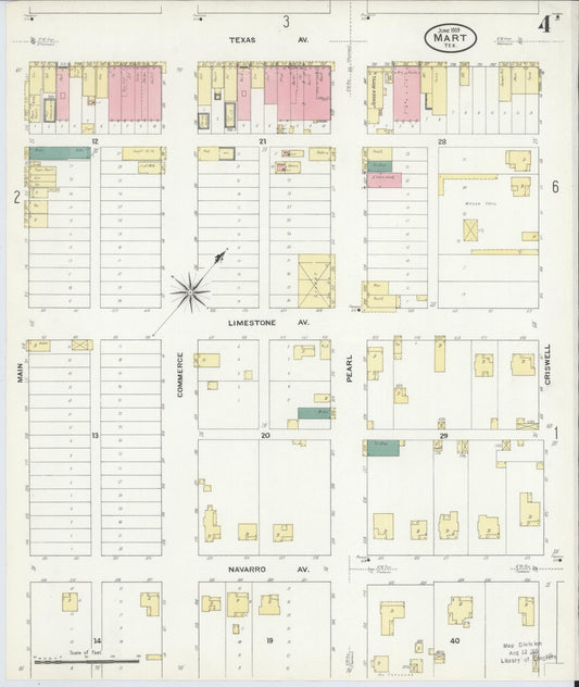 Sanborn Fire Insurance Map from Mart, McLennan County, Texas (1909), Sheet #0004 - Historic Sanborn Fire Insurance Map Print, vintage old map wall art, antique decor, genealogy gift, Texas Texas map