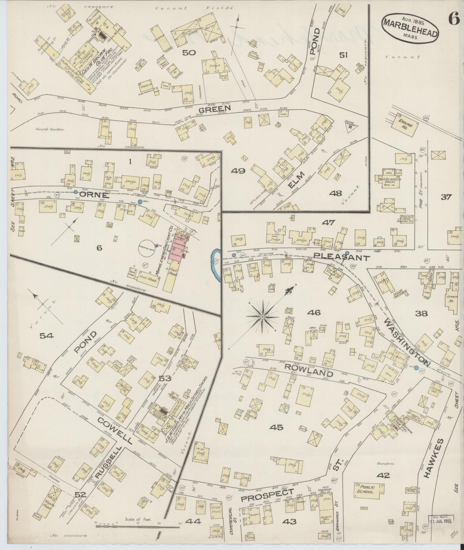 Sanborn Fire Insurance Map from Marblehead, Essex County, Massachusetts (1885), Sheet #0006 - Historic Sanborn Fire Insurance Map Print, vintage old map wall art, antique decor, genealogy gift, Massachusetts Massachusetts map