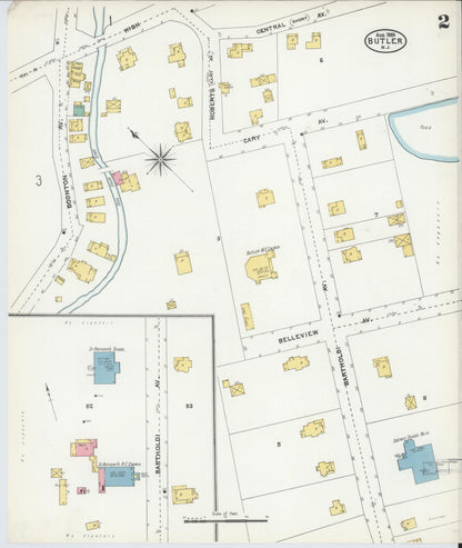 Sanborn Fire Insurance Map from Butler, Morris County, New Jersey (1905), Sheet #0002 - Complete Map Set gallery image, historic Sanborn map, vintage wall art, New Jersey New Jersey