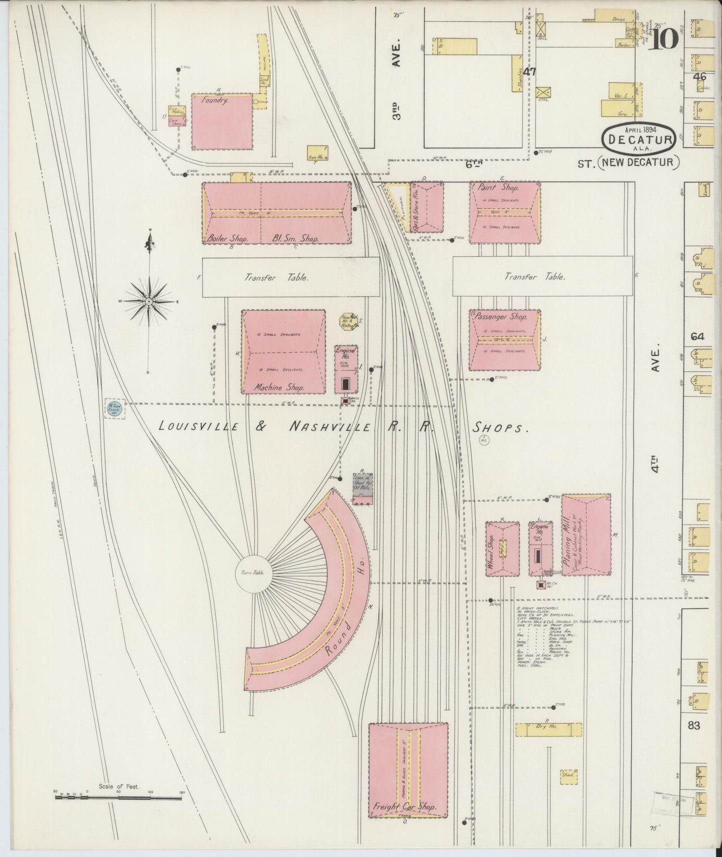 Sanborn Fire Insurance Map from Decatur, Morgan County, Alabama (1894), Sheet #0010 - Historic Sanborn Fire Insurance Map Print, vintage old map wall art, antique decor, genealogy gift, Alabama Alabama map