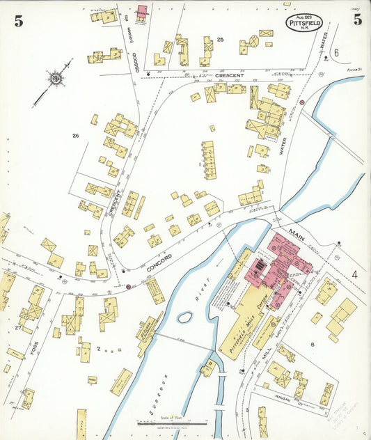 Sanborn Fire Insurance Map from Pittsfield, Merrimack County, New Hampshire (1923), Sheet #0005 - Historic Sanborn Fire Insurance Map Print, vintage old map wall art, antique decor, genealogy gift, New Hampshire New Hampshire map