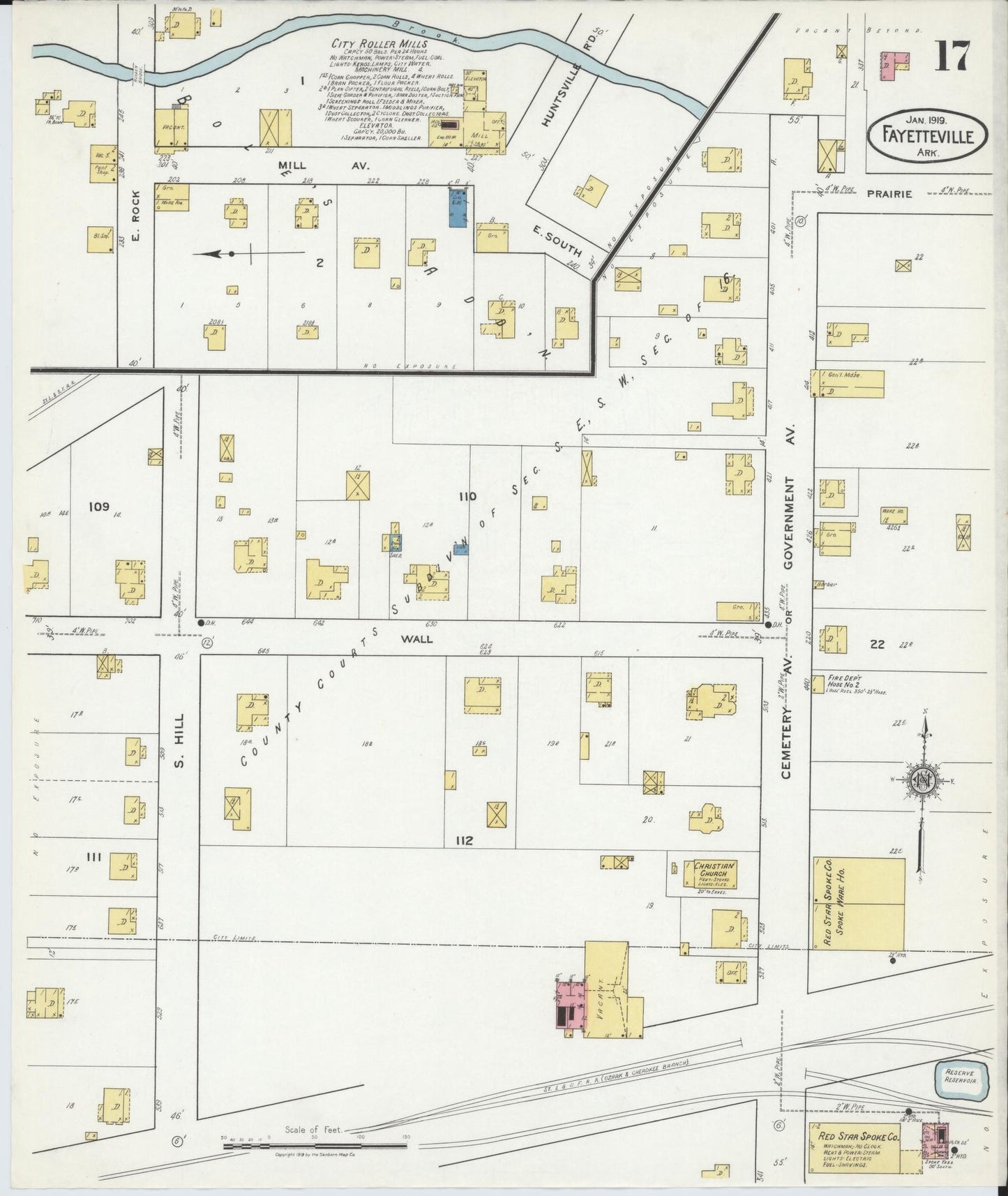 Sanborn Fire Insurance Map from Fayetteville, Washington County, Arkansas (1919), Sheet #0017 - Complete Map Set gallery image, historic Sanborn map, vintage wall art, Arkansas Arkansas