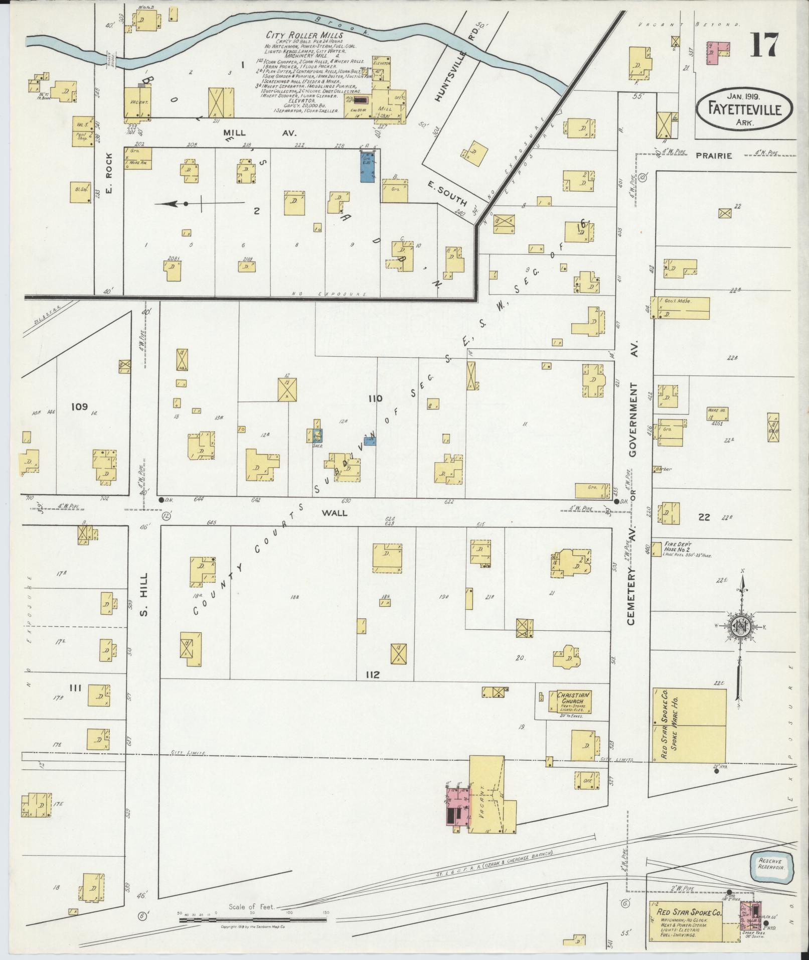 Sanborn Fire Insurance Map from Fayetteville, Washington County, Arkansas (1919), Sheet #0017 - Complete Map Set gallery image, historic Sanborn map, vintage wall art, Arkansas Arkansas