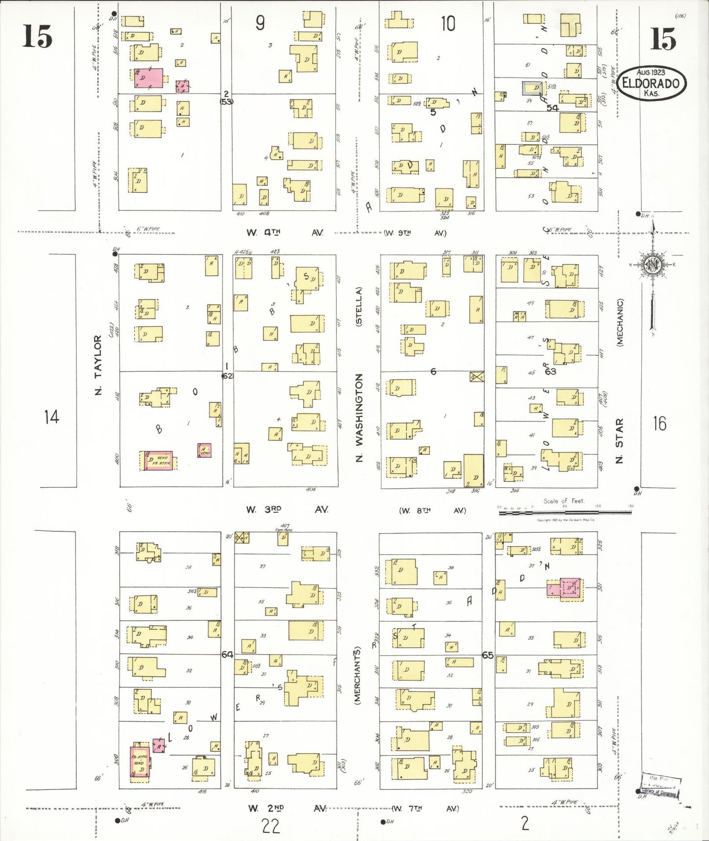 Sanborn Fire Insurance Map from El Dorado, Butler County, Kansas (1923), Sheet #0015 - Historic Sanborn Fire Insurance Map Print, vintage old map wall art, antique decor, genealogy gift, Kansas Kansas map