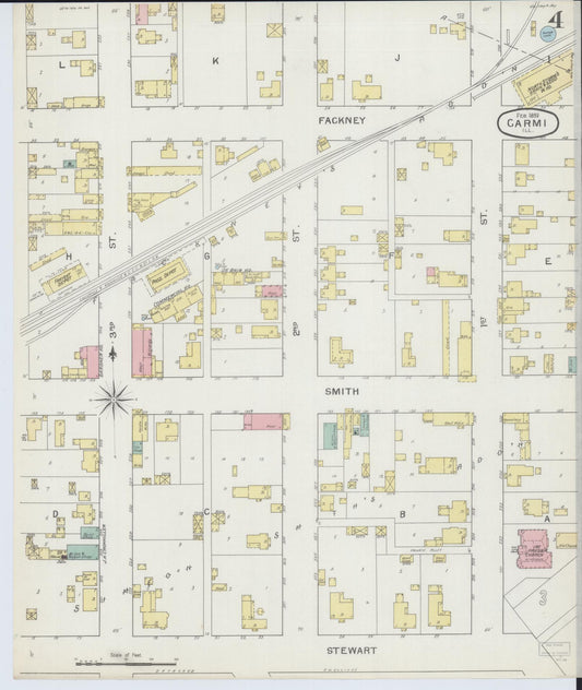 Sanborn Fire Insurance Map from Carmi, White County, Illinois (1893), Sheet #0004 - Historic Sanborn Fire Insurance Map Print, vintage old map wall art, antique decor, genealogy gift, Illinois Illinois map