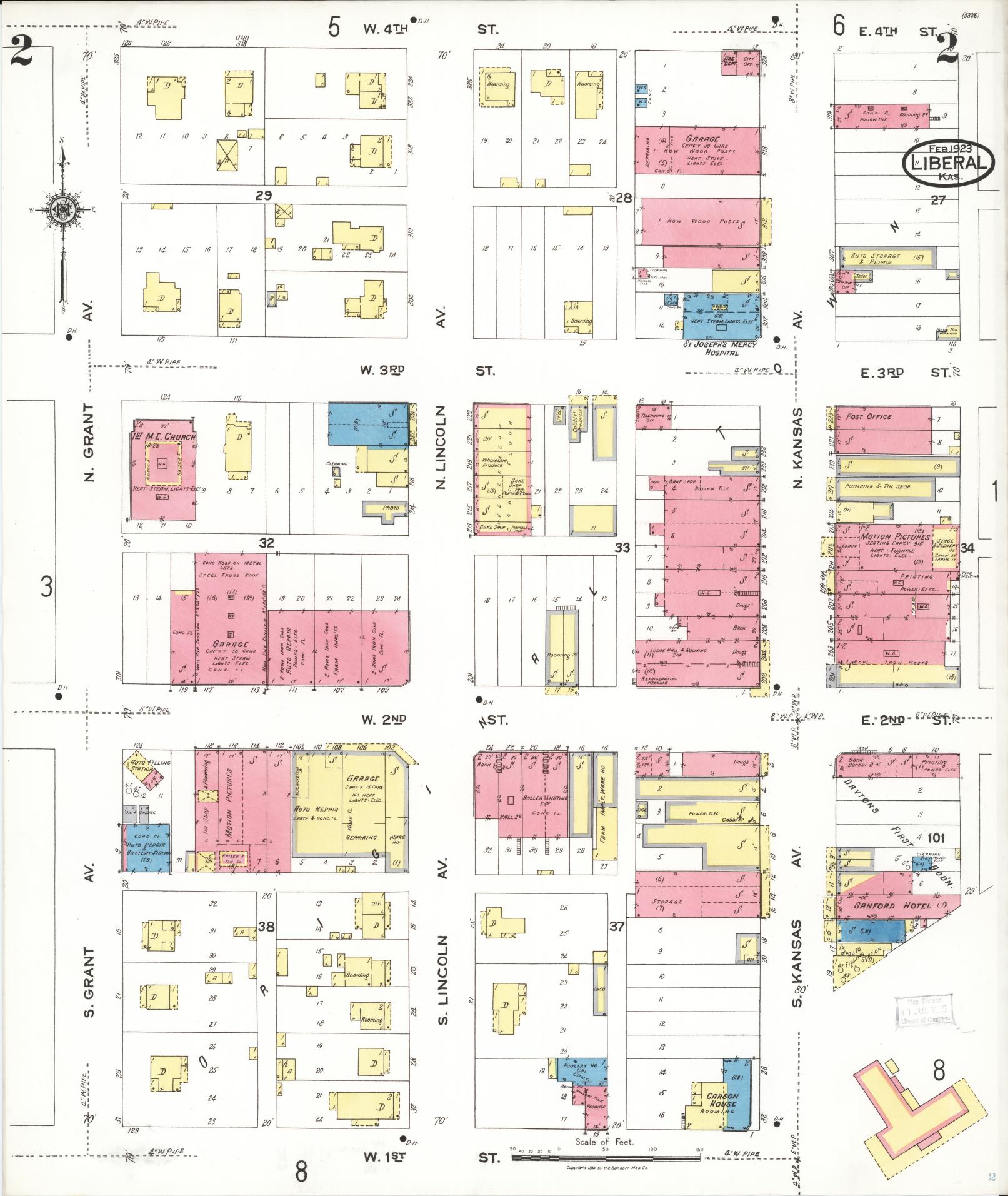 Sanborn Fire Insurance Map from Liberal, Seward County, Kansas (1923), Sheet #0002 - Complete Map Set gallery image, historic Sanborn map, vintage wall art, Kansas Kansas