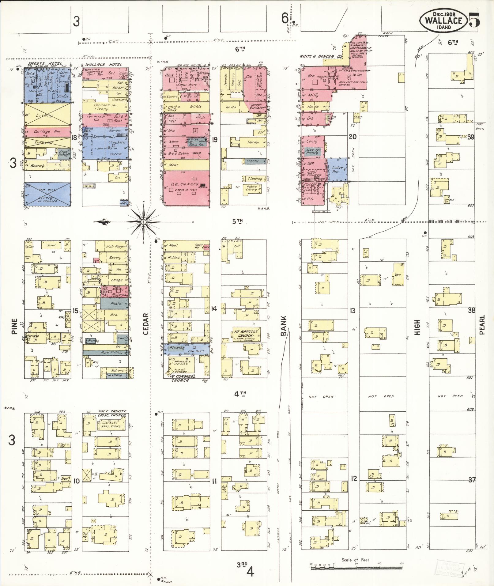 Sanborn Fire Insurance Map from Wallace, Shoshone County, Idaho (1908), Sheet #0005 - Historic Sanborn Fire Insurance Map Print, vintage old map wall art, antique decor, genealogy gift, Idaho Idaho map