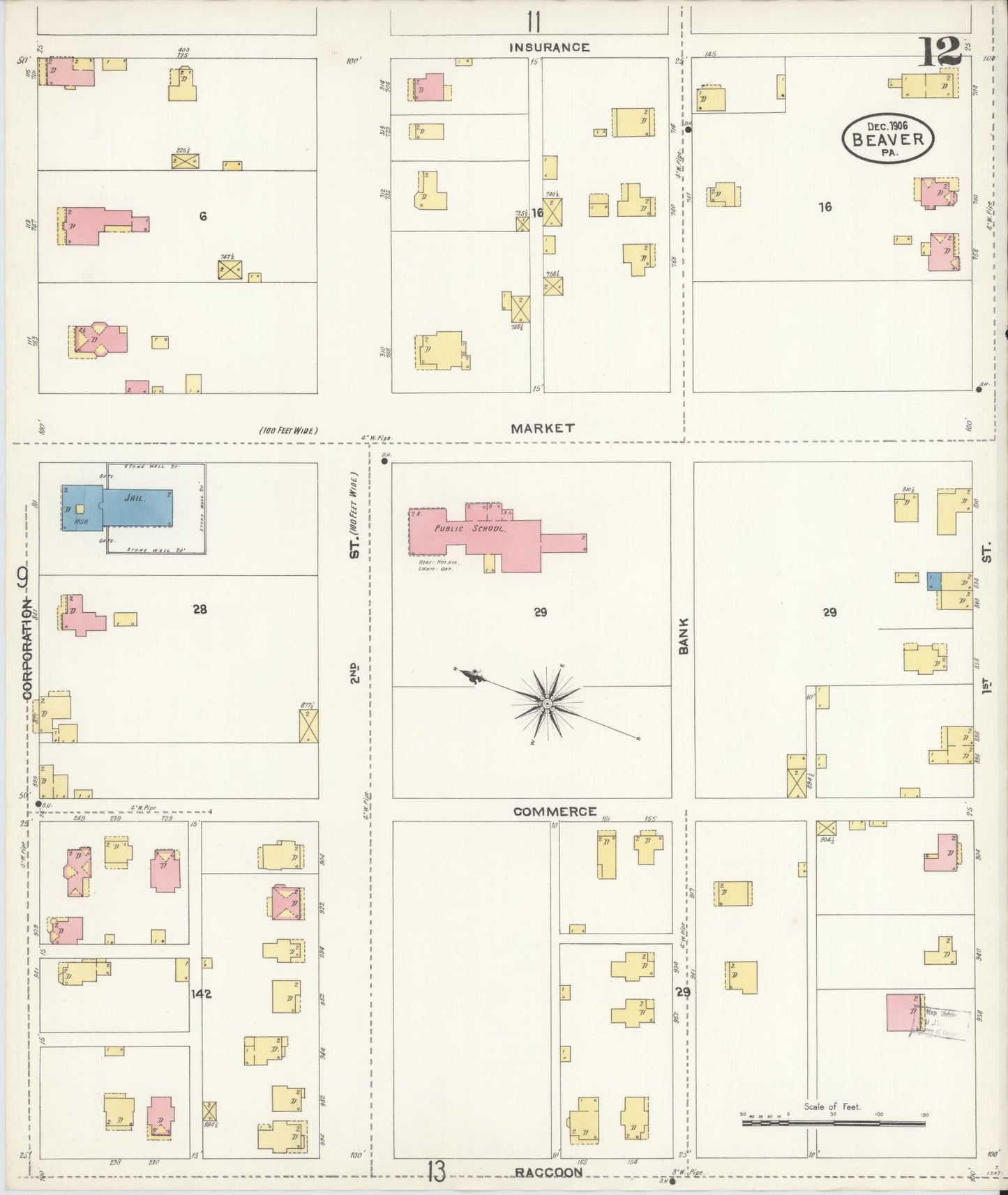 Sanborn Fire Insurance Map from Beaver, Beaver County, Pennsylvania (1906), Sheet #0012 - Historic Sanborn Fire Insurance Map Print, vintage old map wall art, antique decor, genealogy gift, Pennsylvania Pennsylvania map