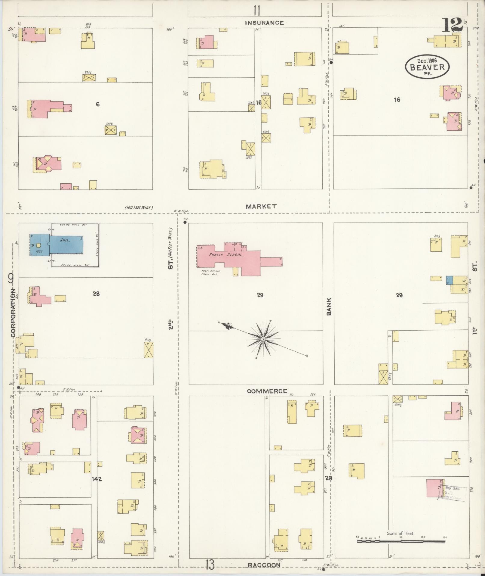 Sanborn Fire Insurance Map from Beaver, Beaver County, Pennsylvania (1906), Sheet #0012 - Historic Sanborn Fire Insurance Map Print, vintage old map wall art, antique decor, genealogy gift, Pennsylvania Pennsylvania map