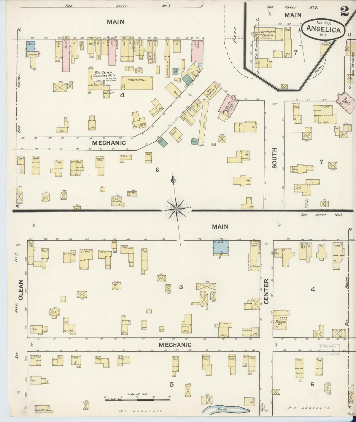 Sanborn Fire Insurance Map from Angelica, Allegany County, New York (1888), Sheet #0002 - Complete Map Set gallery image, historic Sanborn map, vintage wall art, New York New York