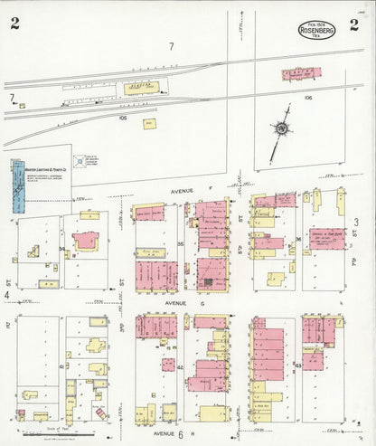 Sanborn Fire Insurance Map from Rosenberg, Fort Bend County, Texas (1926), Sheet #0002 - Historic Sanborn Fire Insurance Map Print, vintage old map wall art, antique decor, genealogy gift, Texas Texas map