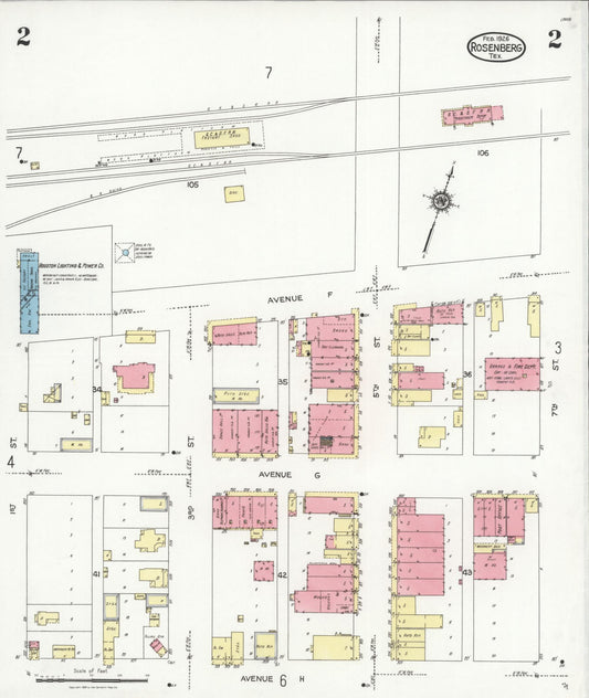 Sanborn Fire Insurance Map from Rosenberg, Fort Bend County, Texas (1926), Sheet #0002 - Historic Sanborn Fire Insurance Map Print, vintage old map wall art, antique decor, genealogy gift, Texas Texas map