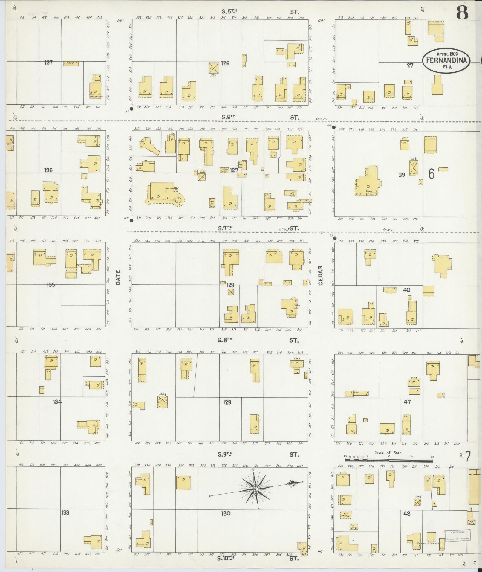 Sanborn Fire Insurance Map from Fernandina, Nassau County, Florida (1903), Sheet #0008 - Historic Sanborn Fire Insurance Map Print, vintage old map wall art, antique decor, genealogy gift, Florida Florida map