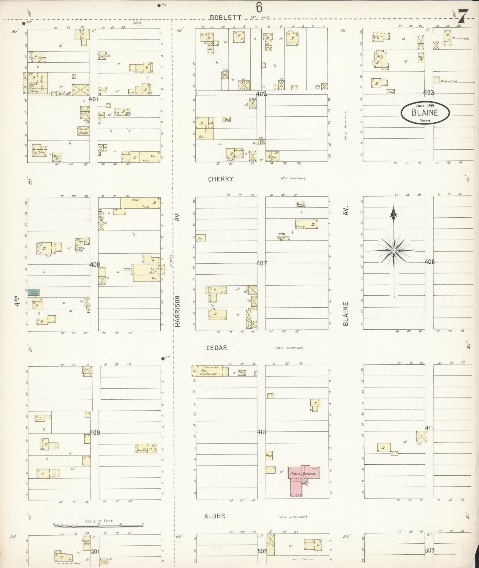Sanborn Fire Insurance Map from Blaine, Whatcom County, Washington (1899), Sheet #0007 - Complete Map Set gallery image, historic Sanborn map, vintage wall art, Washington Washington