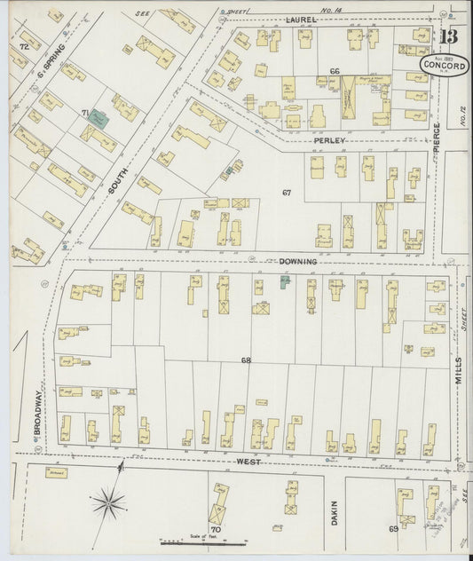 Sanborn Fire Insurance Map from Concord, Merrimack County, New Hampshire (1889), Sheet #0013 - Historic Sanborn Fire Insurance Map Print, vintage old map wall art, antique decor, genealogy gift, New Hampshire New Hampshire map