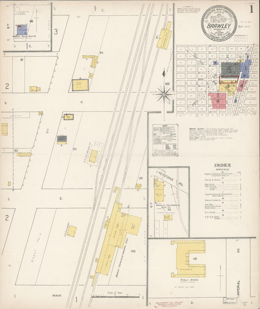 Sanborn Fire Insurance Map from Brawley, Imperial County, California (1910), Sheet #0001 - Historic Sanborn Fire Insurance Map Print, vintage old map wall art, antique decor, genealogy gift, California California map