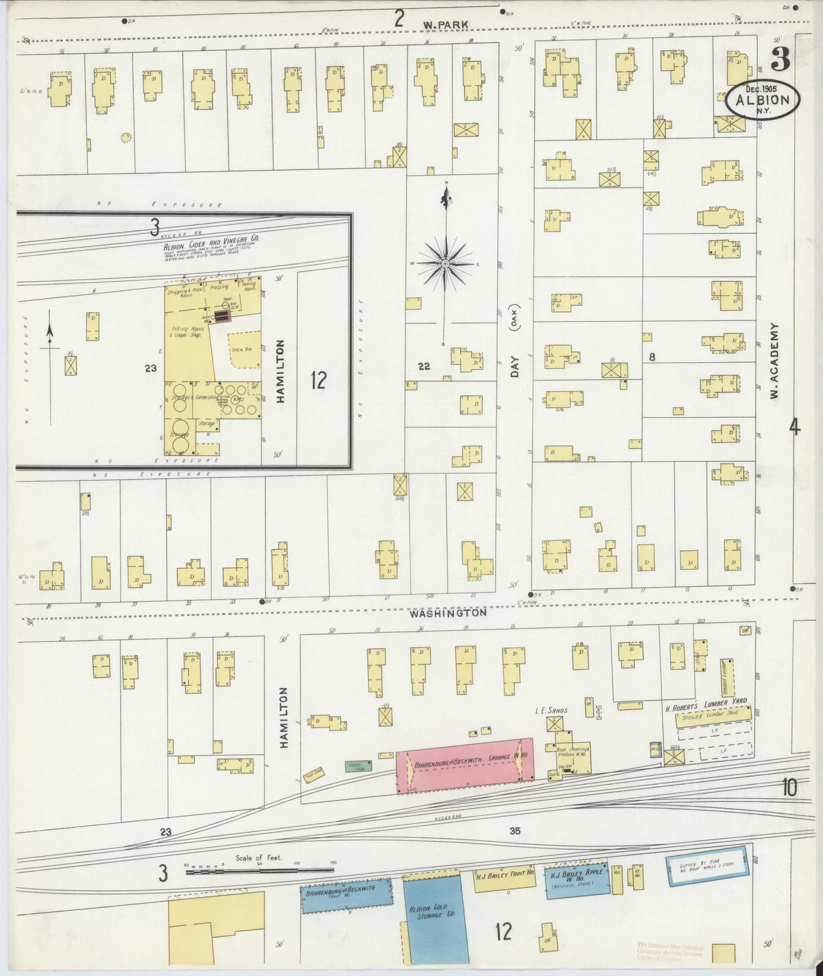 Sanborn Fire Insurance Map from Albion, Orleans County, New York (1905), Sheet #0003 - Complete Map Set gallery image, historic Sanborn map, vintage wall art, New York New York